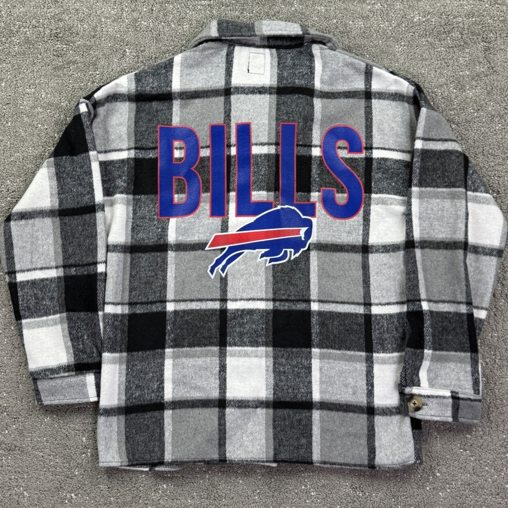 Gameday Couture Buffalo Bills Shacket Womens Small Grey Plaid Flannel Fan Sporty